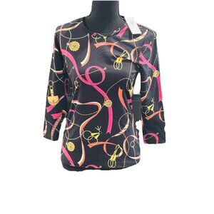 NWT J.Mclaughlin Signature Printed Knit Crew Neck 3/4 Sleeve Tee Size XS